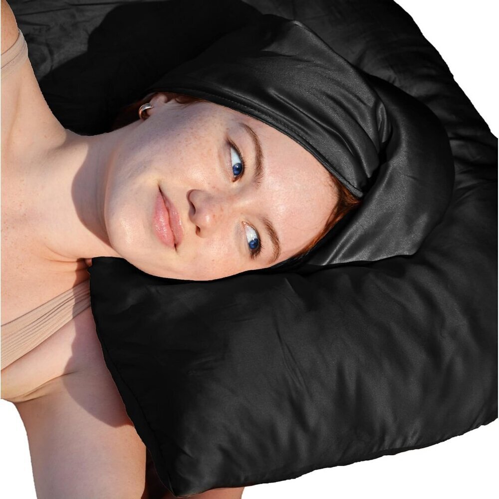 Black Silk Hair Wrap Bamboo Viscose Towel for Curly and Straight Hair